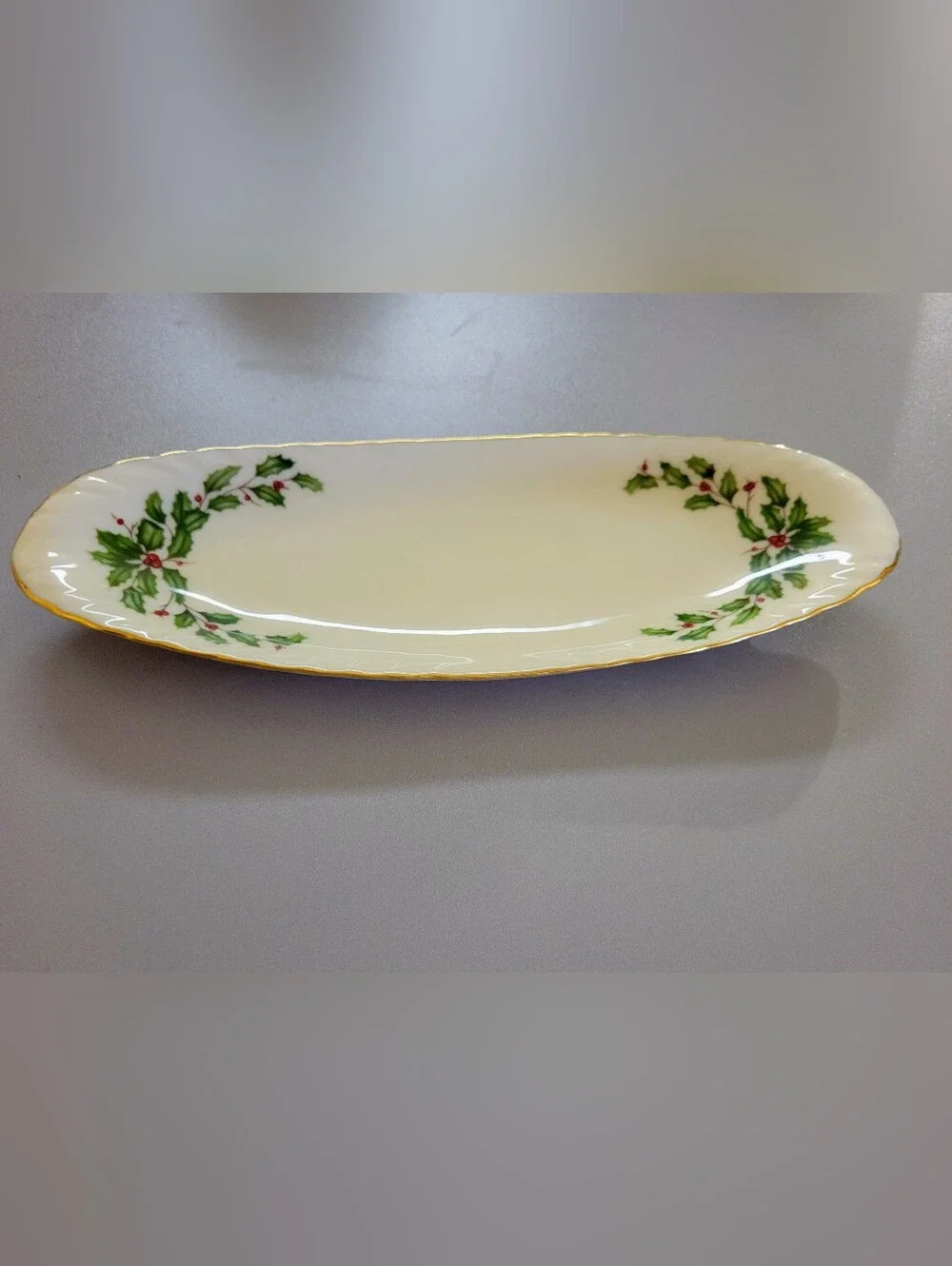 Lenox Christmas Holiday Holly Pattern Vintage China, Condiment Dish, EUC